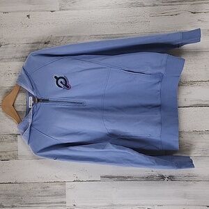 Peloton powder blue pullover hoodie sweatshirt kangaroo pocket Size Medium FLAWS